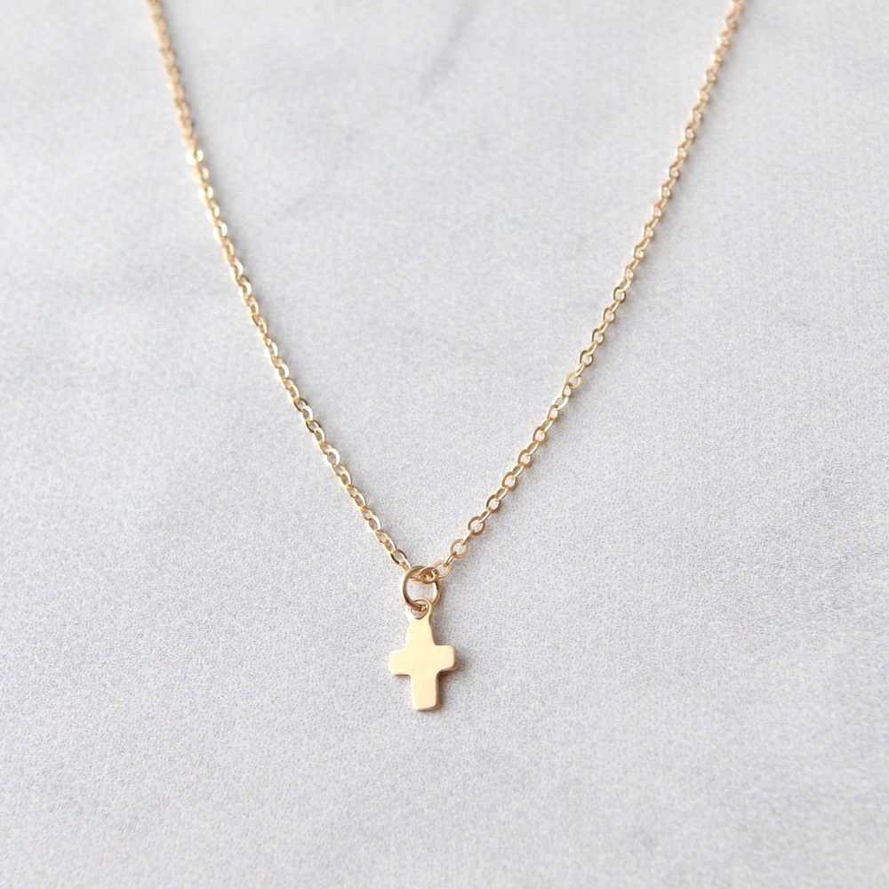 Tiny cross pendant necklace 14k GF